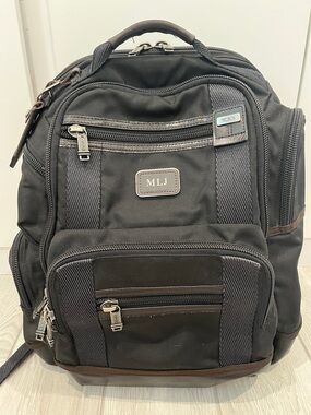 TUMI Black/Brown Men’s Backpack with Multiple Compartments-Canvas & Leather